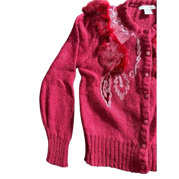 Vtg Mangiotti Embellished Cardigan Button Sweater Fuchsia kid mohair Free Size - Picture 2 of 8